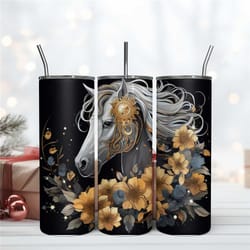 white horse and gold flower 20oz tumbler wrap, flower wrap tumbler
