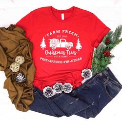 farm fresh christmas trees truck shirt, christmas png, christmas family, red truck shirt, christmas gift, christmas