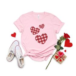 plaid hearts valentine t-shirt gift for her valentine shirt gift valentine's day gift love hearts valentine tshirt