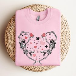 skeleton love sweatshirt, valentines day gift, skull valentines day shirt, heart shirt, valentine skeleton shirt
