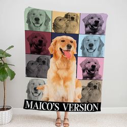 Custom Pet Throw Blanket, Dog Cat Picture Bedding Blanket With Text, Customized Name Photo Blanket Collage, Dog Lover
