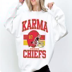 karma is the guy sweatshirt taylor boyfriend sweatshirt football era shirt taylor and travis youth size karma sweatshirt
