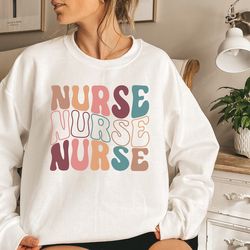 groovy blue nurse png, retro nurse png, rn, unisex crewneck png, graduation gift, nursing school, nurse png