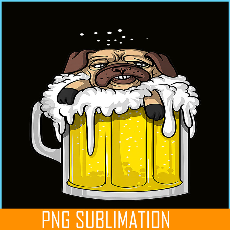 BEER28102360-Pug Dog Beer Drinking Party PNG Beer And Pug Dog PNG Drunk Dog PNG.png