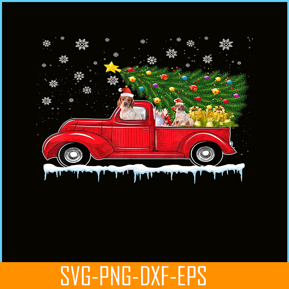 PNG141023110-Brittany Red Car Truck Christmas Tree Funny Santa Xmas Dog T-Shirt Png.png