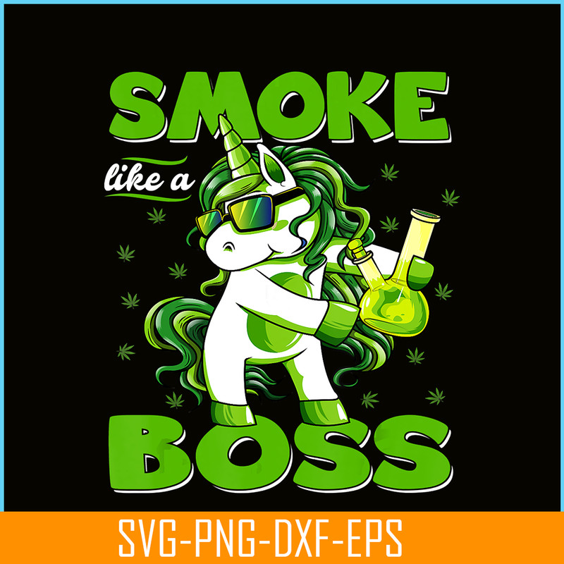 PNG14102341-420 Unicorn Smoke Like A Boss Shirt Weed Pot Leaf Marijuana T-Shirt Png.png