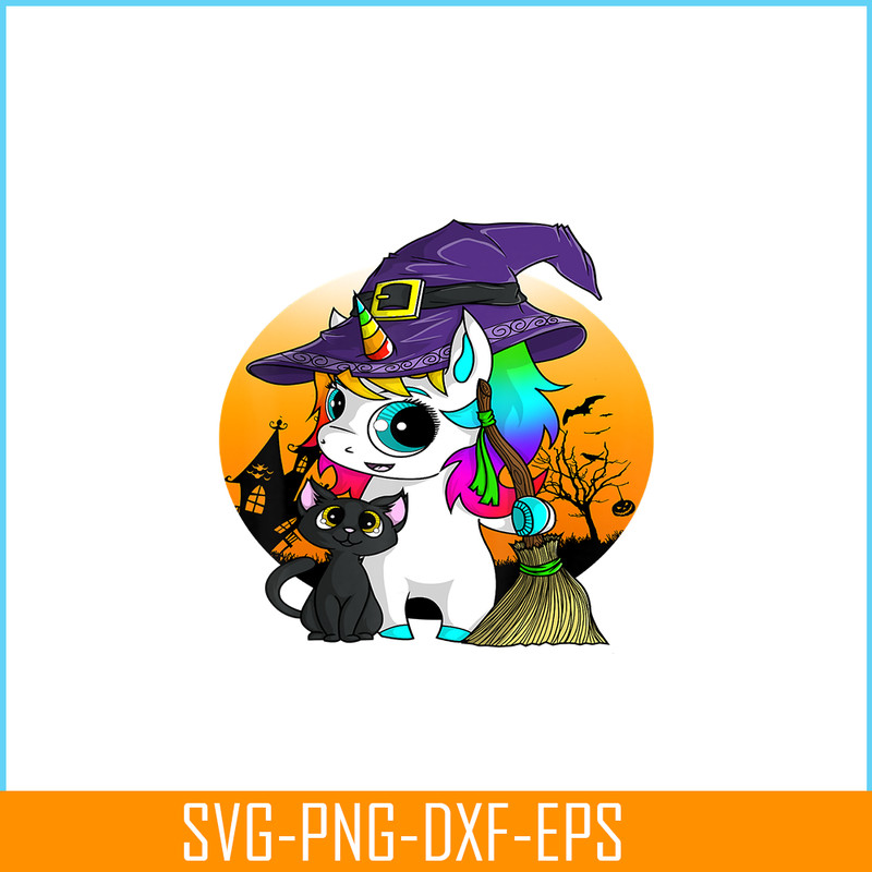 PNG14102369-Unicorn Witch Halloween Black Cat Orange Moon Graphic T-Shirt Png.png