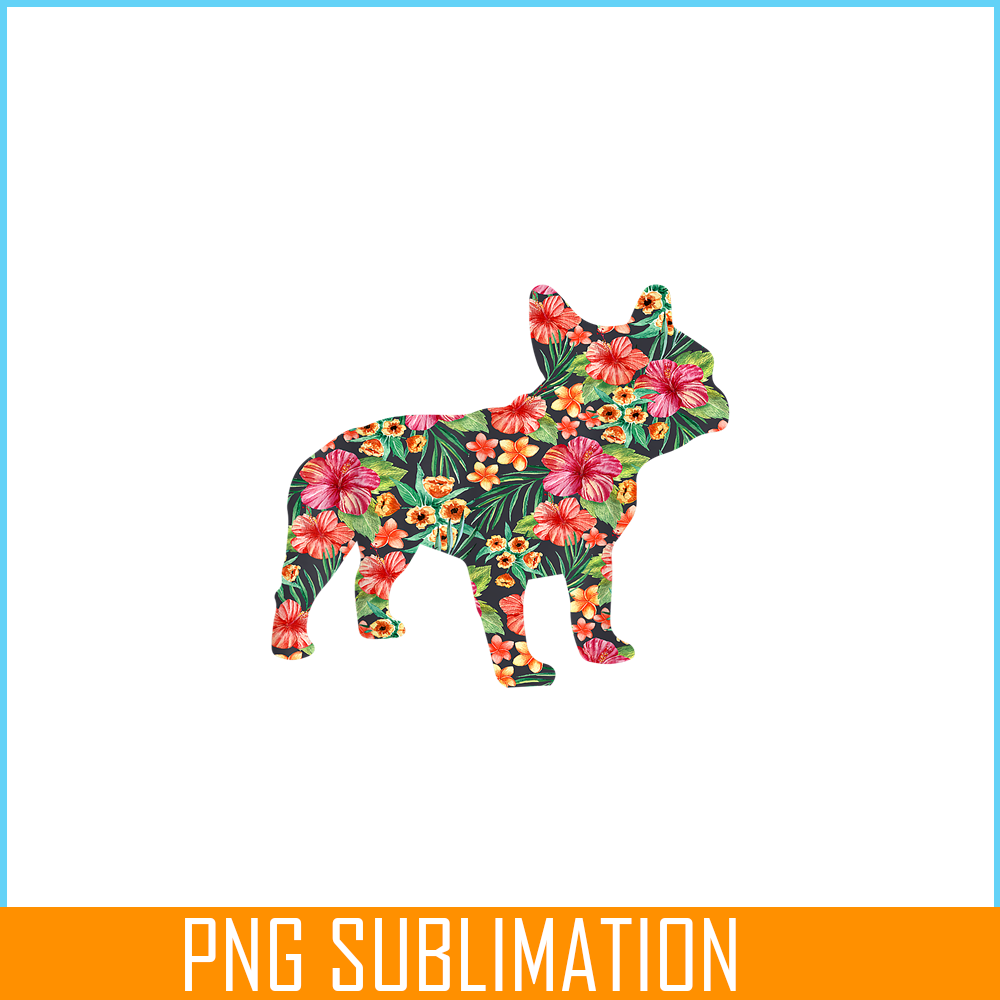 HL16102351-French Bulldog Flower PNG, Floral Frenchie Dog Silhouette PNG, Bulldog Mascot PNG.png