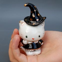 Kitty statuette Porcelain figurine Funny kitten Small figurine Cat witch Animal figurines Fairy creatures