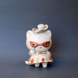 Kitty statuette  Porcelain figurine Funny kitten Small figurine Cat witch Animal figurines Fairy creatures