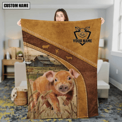 brown pig custom name fleece blanket, cute pig blanket, gift for farmer, custom name blanket, personalized blanket