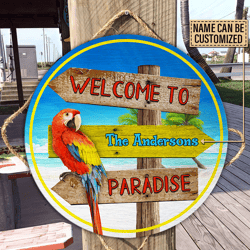personalized beach welcome to paradise customized wood circle sign, paradise wooden sign, beach circle sign