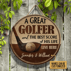 Personalized Golf Best Score Of His Life Wooden Sign, Customized Wood Circle Sign, Golf Wooden Sign, Outdoor Sign