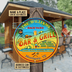 Personalized Grilling Summer Wooden Sign, Bar and Grill Wood Sign, BBQ Lover Gifts, Backyard Sign, Outdoors Sign