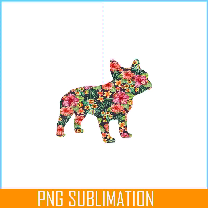 HL16102351-French Bulldog Flower PNG, Floral Frenchie Dog Silhouette PNG, Bulldog Mascot PNG.png