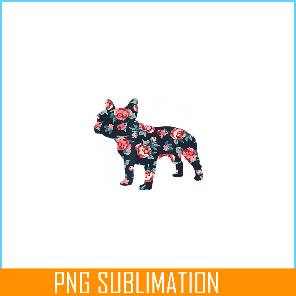 HL16102361-French Bulldog Graphic Roses PNG, Floral Frenchie Dog PNG, Bulldog Mascot PNG.png