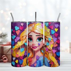 3d rapunzel heart tumbler design, disney princess wrap, 20oz skinny tumbler instant download