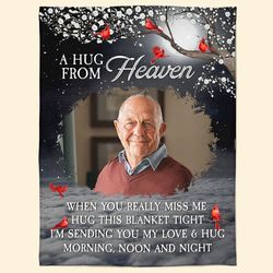 A Hug From Heaven  Personalized Photo Blanket, Custom Photo Blanket, Remembrance Gift, Personalized Memorial Blanket