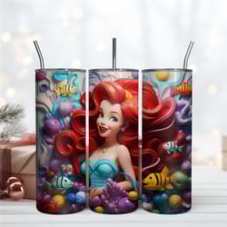 3d ariel disney princess tumbler design, disney princess 20oz, skinny 20oz tumbler design digital file