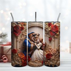 3d royal beauty and the beast wrap, disney movie template, 20oz skinny tumbler design