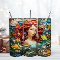 3d ariel art tumbler design, disney princess tumbler 20oz, skinny 20oz tumbler design digital file