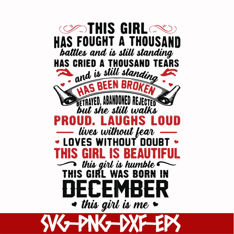 NBD0107-This girl has fought a thousand battles and is still standing svg, This girl was born in December svg, birthday svg, png, dxf, eps digital file NBD0107.