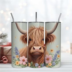 highland cow 20oz tumbler with flower, flower tumbler wrap
