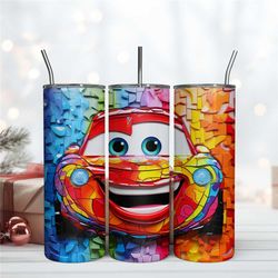 3d inflated lightning mcqueen tumbler design, cars movies 20oz skinny tumbler design