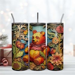 3d winnie the pooh with flower tumbler 20oz digital download the pooh skinny 20oz png