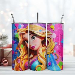 3d rapunzel princess tumbler design, disney princess wrap, 20oz skinny tumbler instant download