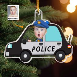 Kid Riding A Police Car- Personalized Acrylic Photo Ornament, Funny Photo Ornament