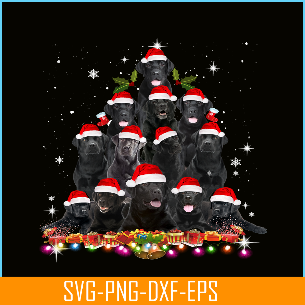 PNG141023102-Black Lab Christmas Tree Dog Santa Xmas Tee Funny Pajamas Long Sleeve T-Shirt Png.png