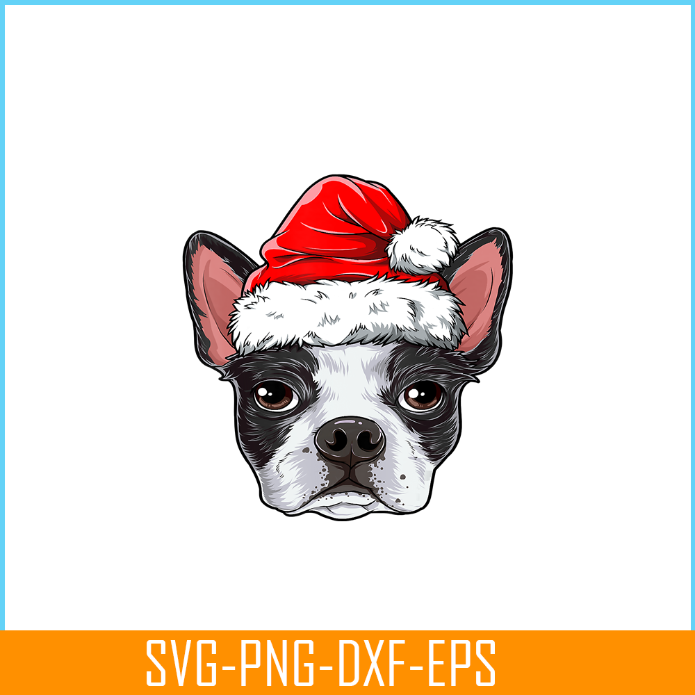 PNG141023104-Boston Terrier Christmas Dog Santa Hat Xmas Boys Kids Girls T-Shirt Png.png