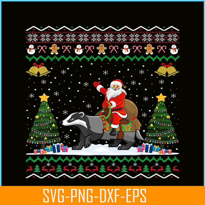 PNG14102382-Badger Ugly Xmas Gift Santa Riding Badger Christmas T-Shirt Png.png