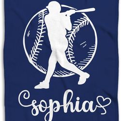 personalized softball blanket, custom name soft cozy sherpa fleece throw blankets, softball blanket for mom, daughter, g