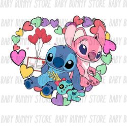 Stitch and Angel Valentines Love Hearts