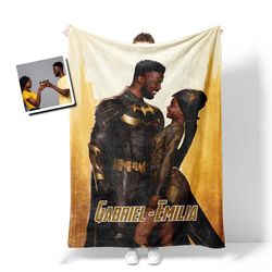 Personalized African Hispanic Superhero Couple Photo Blanket  Personalized Bat-themed Valentine's Gifts