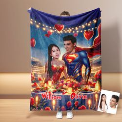 Personalized Superheroes Couple Love Party Blanket  Custom Face Valentine's Gifts