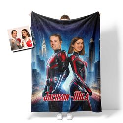 Personalized Valentine Day's Antman Couple Blanket  Custom Face Valentine's Gifts