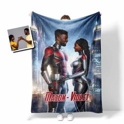 Personalized Valentine Day's Antman Couple Loving Blanket  Custom Face Valentine's Gifts