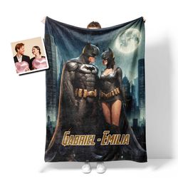 Personalized Valentine Day's Batman Batgirl Blanket  Custom Face Valentine's Gifts