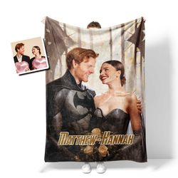 Personalized Valentine Day's Batman Girl Wedding Blanket Custom Face Valentine's Gifts