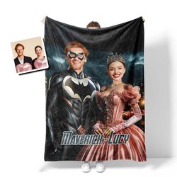 Personalized Valentine Day's Batman Princess Blanket Custom Face Valentine's Gifts