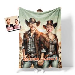 Personalized Valentine Day's Cowboy Couple At Love Farm Blanket Valentine's Gifts