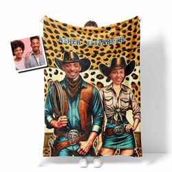 Personalized Valentine Day's Cowboy Couple Blanket  Custom Face