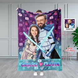Personalized Valentine Day's Star Wars Couple Blanket  Custom Face