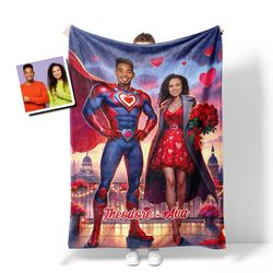 Personalized Valentine's Day Red Superman Couple Love City Blanket