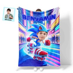 personalized sonic the hedgehog skating blanket custom name