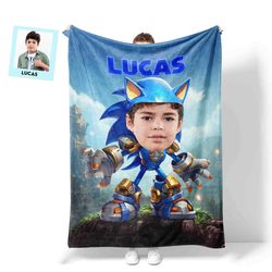 personalized sonic the hedgehog robot style blanket  custom name