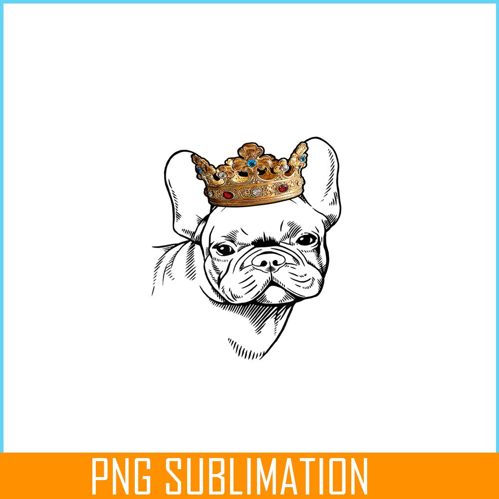 HL161023111-French Bulldog Wearing Crown PNG, Frenchie Dog Lover PNG, French Dog Artwork PNG.png